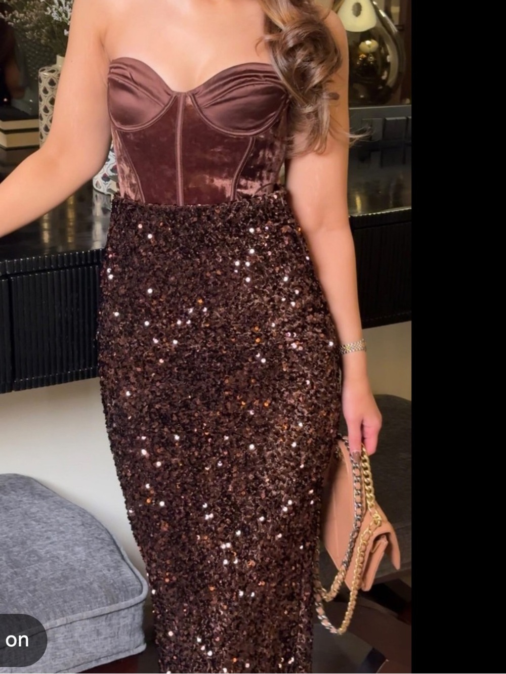 Zara Chocolate Brown Sequin Maxi Skirt - Picture 2 of 6